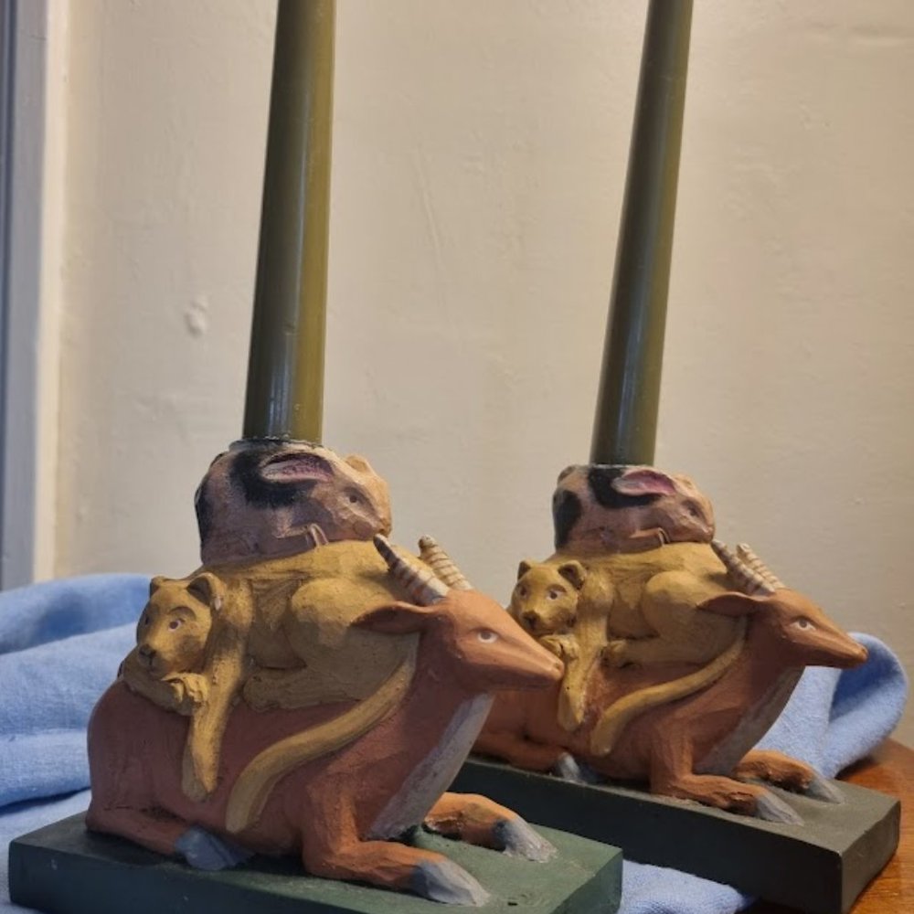 Vintage Set of 2 Candle Holders handmade in Philippines. Animal Candle Holder